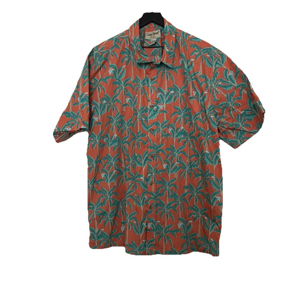 New Cooke Street Honolulu  100% Cotton Mens Orange with Green Palms Shirt XXL